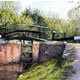 Kiln Bridge Lock - St John's Lye - Painting by Surrey Artist David Drury