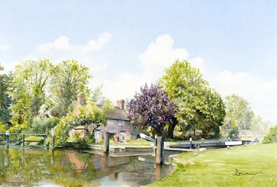 New Haw Lock Surrey - Watercolour by David Drury - Surrey Artist