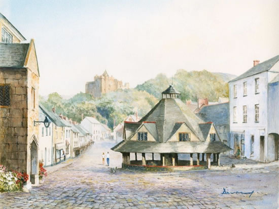 Dunster Village & Dunster Castle Somerset - Exmoor National Park Devon - Painting by Woking Surrey Artist