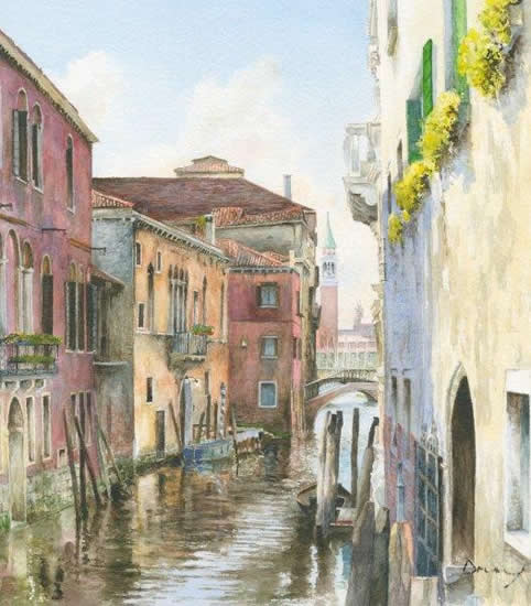 Venice Art Gallery - View of the Campanile Painting - Fine Art Prints of Water Colour Painting