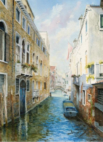 Venetian Canal - Fine Art Prints of Painting by Woking Surrey Artist David Drury